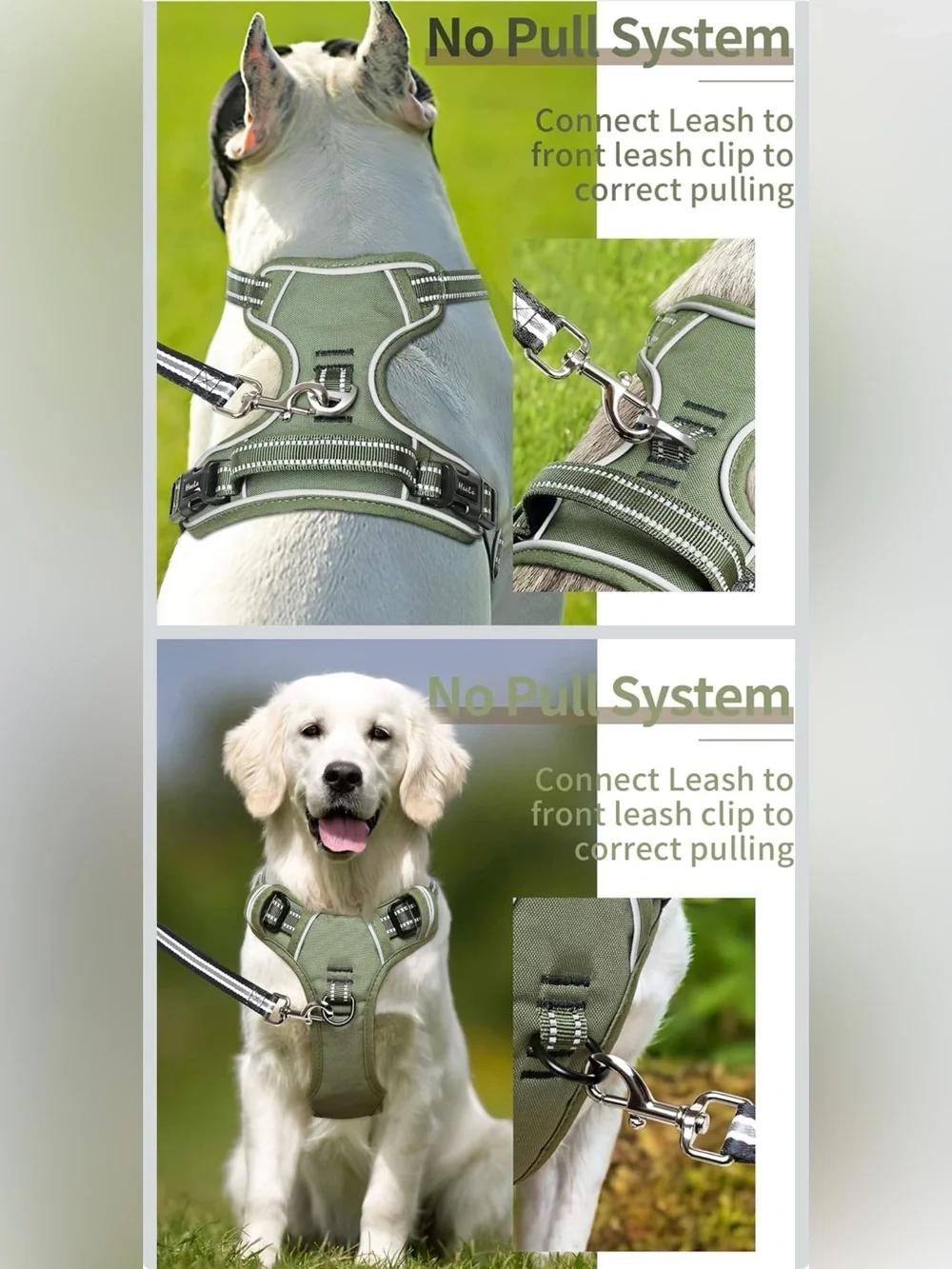 Olive Green Padded Dog Harness with Reflective Trim size small